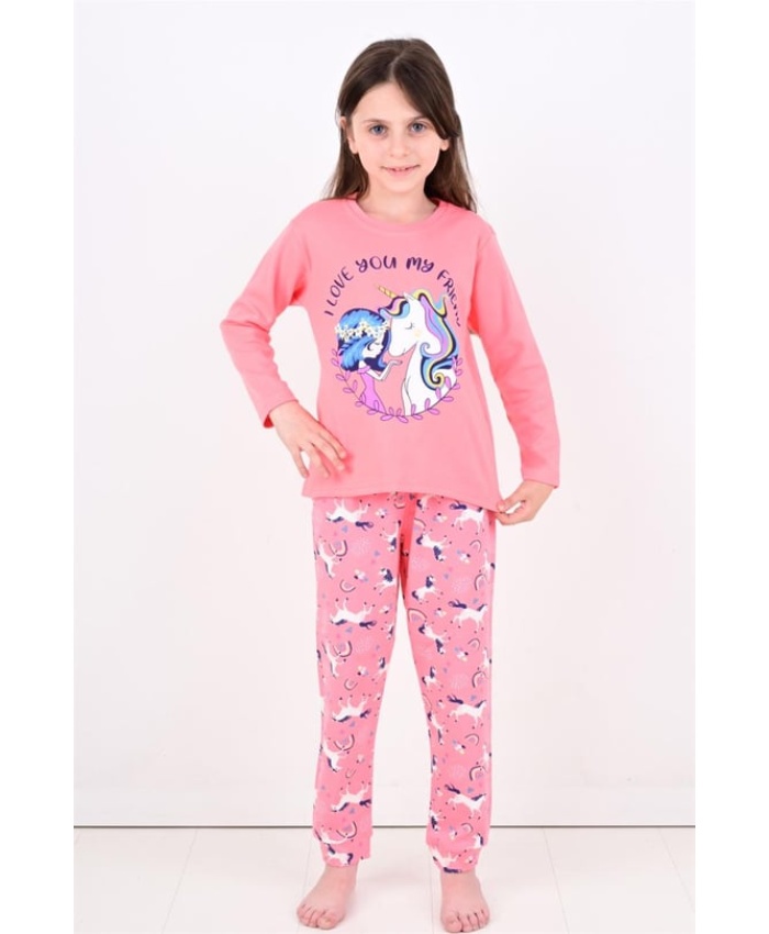 Uzun Kollu Pembe Kız Çocuk Unicorn Desenli 2 İp Pijama Takımı - 1-3 Yaş