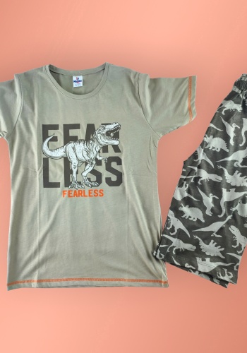 Erkek Çocuk Kaprili Takım | Yazlık | 7 - 16 Yaş | Beyaz & Gri | Tişört Ve Kapri 2li Takım