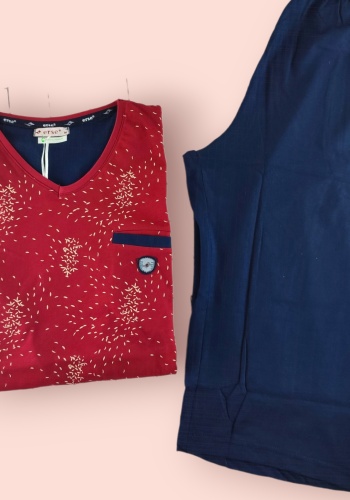 Erkek Kaprili Pijama Takımı | Tişört & Kapri | Bordo & Lacivert