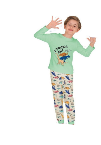 Çocuk Erkek Pijama Takımı | Yeşil & Beyaz | 5 - 9 Yaş