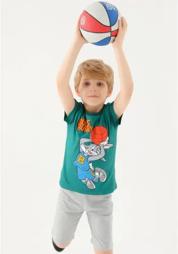 Bugs Bunny Baskılı Erkek Çocuk Tişört | Yeşil Tişört | 2 - 8 Yaş