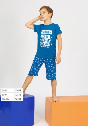 Erkek Çocuk Mavi Kapri Şortlu Takımı | 2 - 9 Yaş | Kısa Kollu Tişört Ve Eşofman Altı