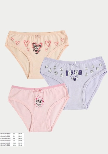 Kız Çocuk Slip Seti - 3lü Paket - Baskılı 1 - 6 Yaş Slip