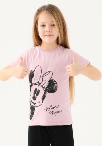 Minnie Mouse Baskılı Kız Çocuk Tişört | Pembe Renk | 4 - 6 Yaş
