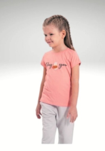 Kız Çocuk Hey You Yazılı Terlik Örgülü Turuncu Renk Tişört - 5 - 6 - 7 - 8