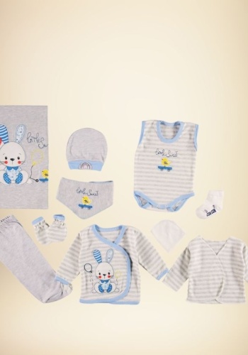 Gri Tavşan Figürlü Bebek Tulumu