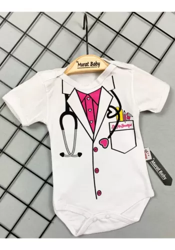 Doktor Desenli Çıtçıtlı Zıbın - Yenidoğan Giysileri - Mavi Pamuklu Kumaş - 0 - 6 Ay