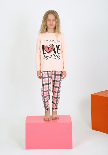 Kız Çocuk Love Baskılı Uzun Kollu Pamuklu Pijama Takımı - 6 - 15 Yaş