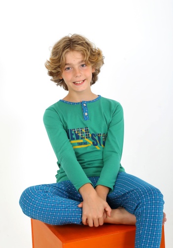 Erkek Çocuk Düğmeli Tranıng Yazılı Uzun Kollu Pmuklu Pijama Tk.