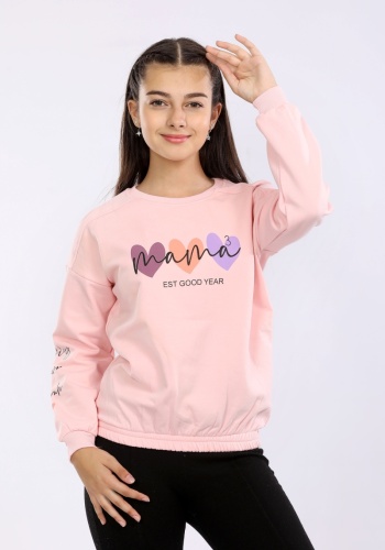 Kız Çocuk Est Good Year Yazılı Iç Kısmı Şardonlu Pembe Renk Sweat