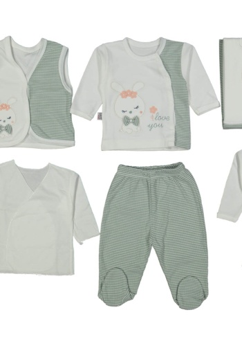 Kız Bebek Love You Yazılı Tavşan Ve Çiçek Detaylı 10 Parça Hastene Çıkışı