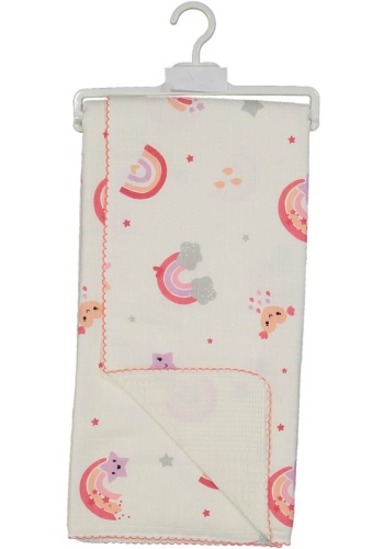 Kız Bebek Gök Kuşağı Desenli Pikeli Müslin Battaniye