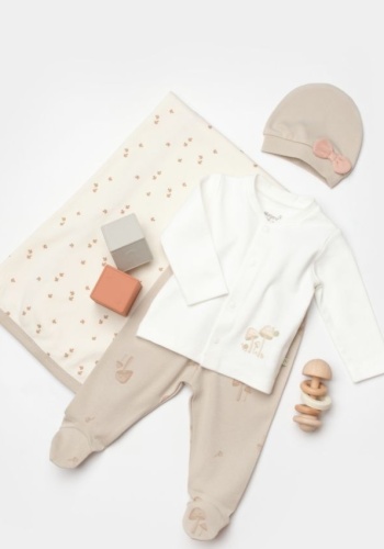 Kız Bebek Önden Çıtçıtlı Mantar Baskılı Fiyonklu Şapkalı Battaniyeli Zıbın Seti