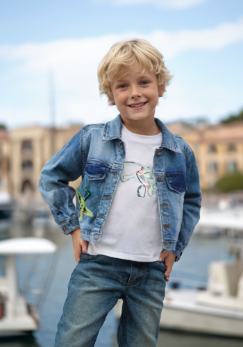 Erkek Çocuk Kot Ceketi - Kuş Nakışlı - 7 - 8 - 9 Yaş