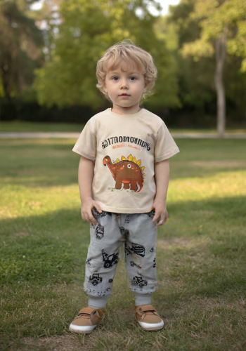 Erkek Çocuk Cepli Beli Lastikli Ribanalı Kamyon Baskılı Alt Eşofman