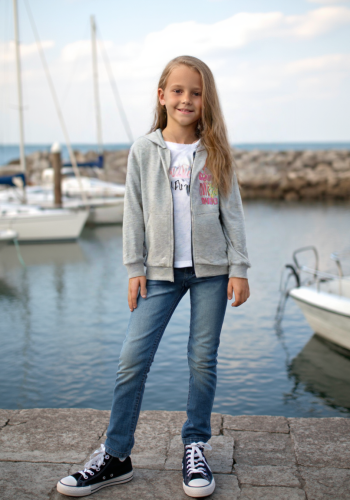 Kapşonlu Kız Çocuk Hırkası | Gri Renk | 9 - 12 Yaş