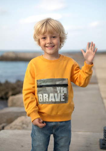 Erkek Çocuk Turuncu Sweatshirt - Uzun Kollu - 1 - 5 Yaş - Pamuklu Ve Fermuarlı Cepli