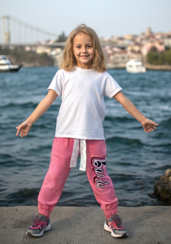 Kız Çocuk Barbie Desenli Pamuklu Alt Eşofman | 5 - 6 - 7 - 8 Yaş | Pembe