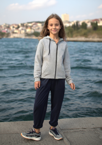 Gri Kapşonlu Fermuarlı Erkek Çocuk Hırkası | 9 - 12 Yaş | Uzun Kollu