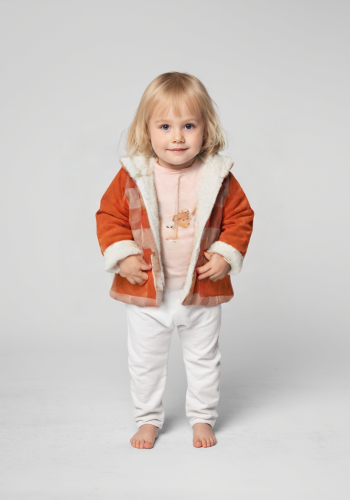 Kapşonlu Bebek Montu | 6 - 18 Ay | Kalın Dokulu | Beyaz & Kremit Rengi | Düğmeli