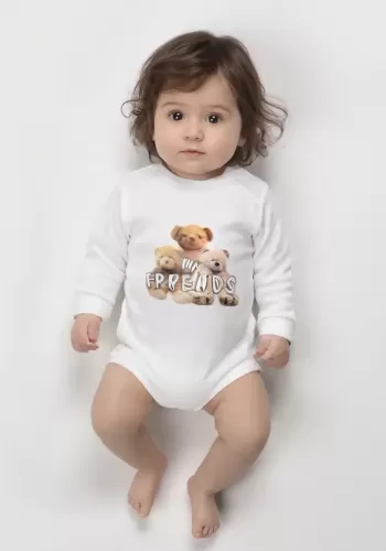 Erkek Bebek Ayıcık Baskılı Çıtçıtlı Bady