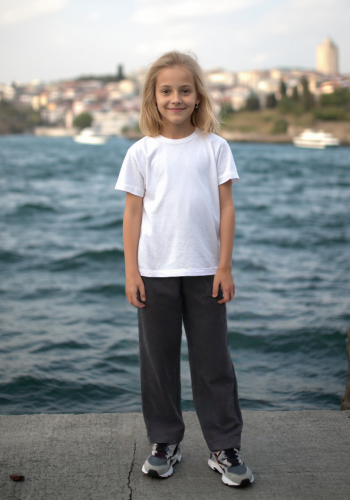 Kız Çocuk Duble Paça Jogger Cepli Bel Kısmı Lastikli Eşofman Altı