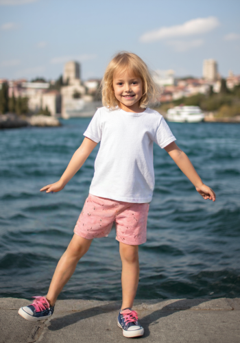 Kız Çocuk Pembe Flamingo Desenli Yaz Şortu