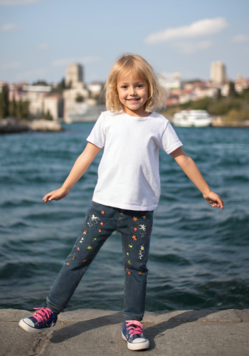 Kız Çocuk Yıldız Desenli Kot Pantolon - Çocuk Kot Pantolon