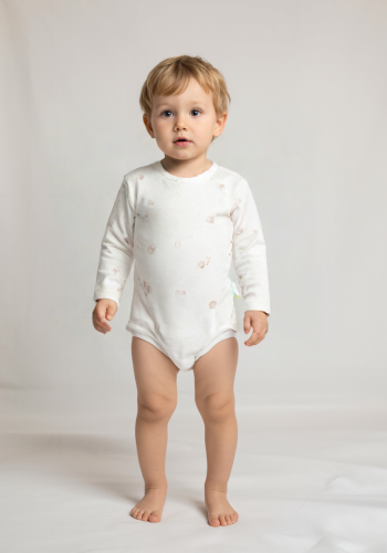 Unisex Mantar Baskılı Uzun Kollu Alttan Ve Omuzdan Çıtçıtlı Organik Pamuklu Zıbın