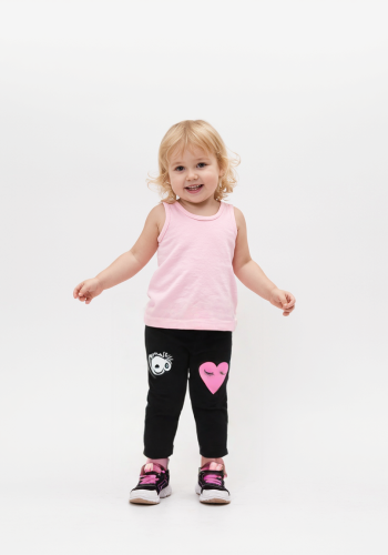 Kız Çocuk Göz Ve Kalp Baskılı Tayt - Siyah Renk - Beli Lastikli - Göz Ve Kalp Baskılı - 3 - 9 Yaş