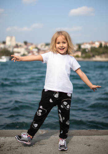 Kız Çocuk Panda Kafa Baskılı Siyah Renk Tayt - Likralı - Panda Baskılı - Bel Kısmı Lastikli - 3 - 10 Yaş