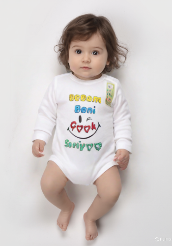 Dedem Beni Çok Seviyor Yazılı Bebek Zıbın | Uzun Kollu | 1 - 9 Ay | Beyaz