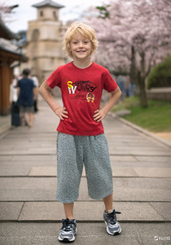 Erkek Çocuk Yazlık Pijama Takımı | Kırmızı Tişört & Gri Kapri | 7 - 12 Yaş