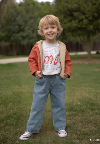 Erkek Bebek 3lü Takım | Kahverengi Kadife Mont & Kot Pantolon & Beyaz Sweat | 9 Ay