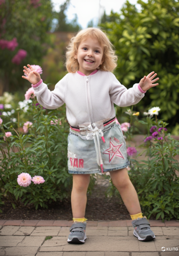 Kız Çocuk Yıldız Desenli Kot Etek - Lastikli Bel Detayıyla - Mavi - 3 - 4 Yaş