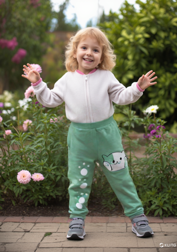 Kedi Patili Yeşil Kız Çocuk Tayt | 3 - 10 Yaş | Baskılı
