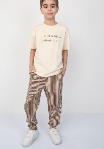 Erkek çocuk dont quıt yazılı kısa kollu -tişörtlü -çizgili pantolon takım