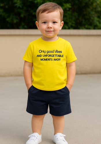 Erkek Çocuk Only Good Vibes Yazılı Sarı Renk - Kısa Kollu - Şortlu Takım