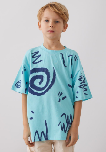 Erkek Çocuk Kısa Kollu  Mavi Renk  Bisiklet Yaka Tişört