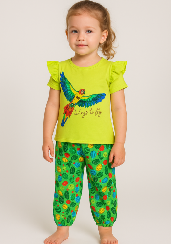 Renkli Kuş Desenli Çocuk Takım Elbise - Kız Kıyafet Seti