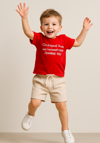 Erkek çocuk only good vibes yazılı kırmızı renk - kısa kollu tişörtlü -  şort takım