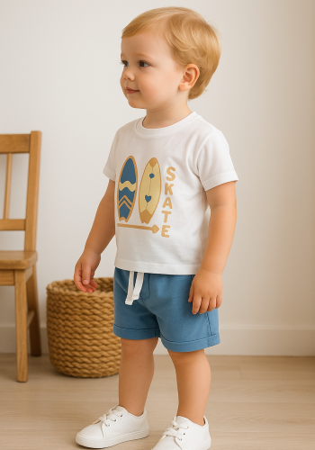 Erkek Bebek Surf Skate Yazılı Kısa Kollu Şortlu Takım