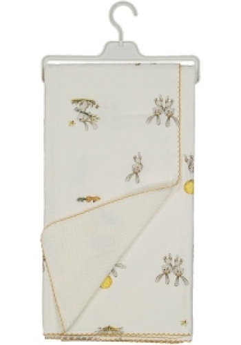 Erkek Bebek Kanguru Baskılı Çift Taraflı Pikeli Müslin Battaniye