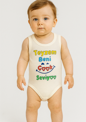 Ünisex Teyzem Beni Çok Seviyor Yazılı Sıfır Kollu Çıtçıtlı Bady