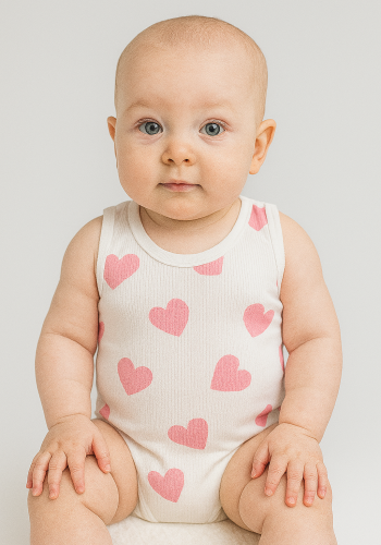 Kız Çocuk Kalp Baskılı Sıfır Kollu Pamuklu Çıtçıtlı Bady