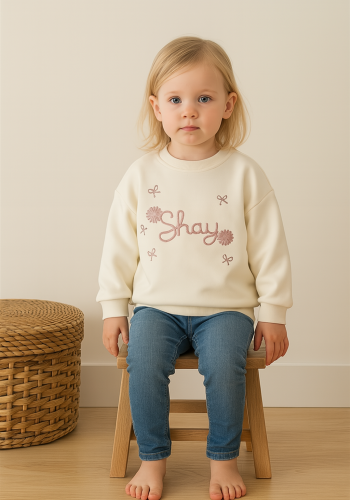 Kız Çocuk Shay Nakışlı Uzun Kol - 3ip - Yeşil Renk Sweatshirt