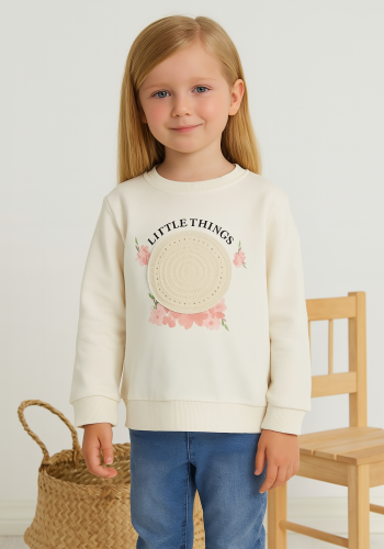 Kız Çocuk Uzun Kollu Lıttlf Thıngs Yazılı Çiçek Baskılı Sweatshirt
