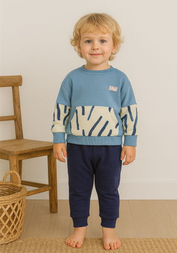 Erkek Bebek Kanguru Cepli Bisiklet Yaka Mavi Renk 2li Takım