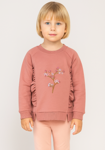 Kız Bebek Çiçek Nakışlı Ön Kısmı Fırfır Detaylı 2li Takım