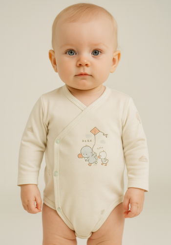 Erkek Bebekyandan Çıtçıtlı Teach Me Yazılı Uzun Kollu Organik Zıbın